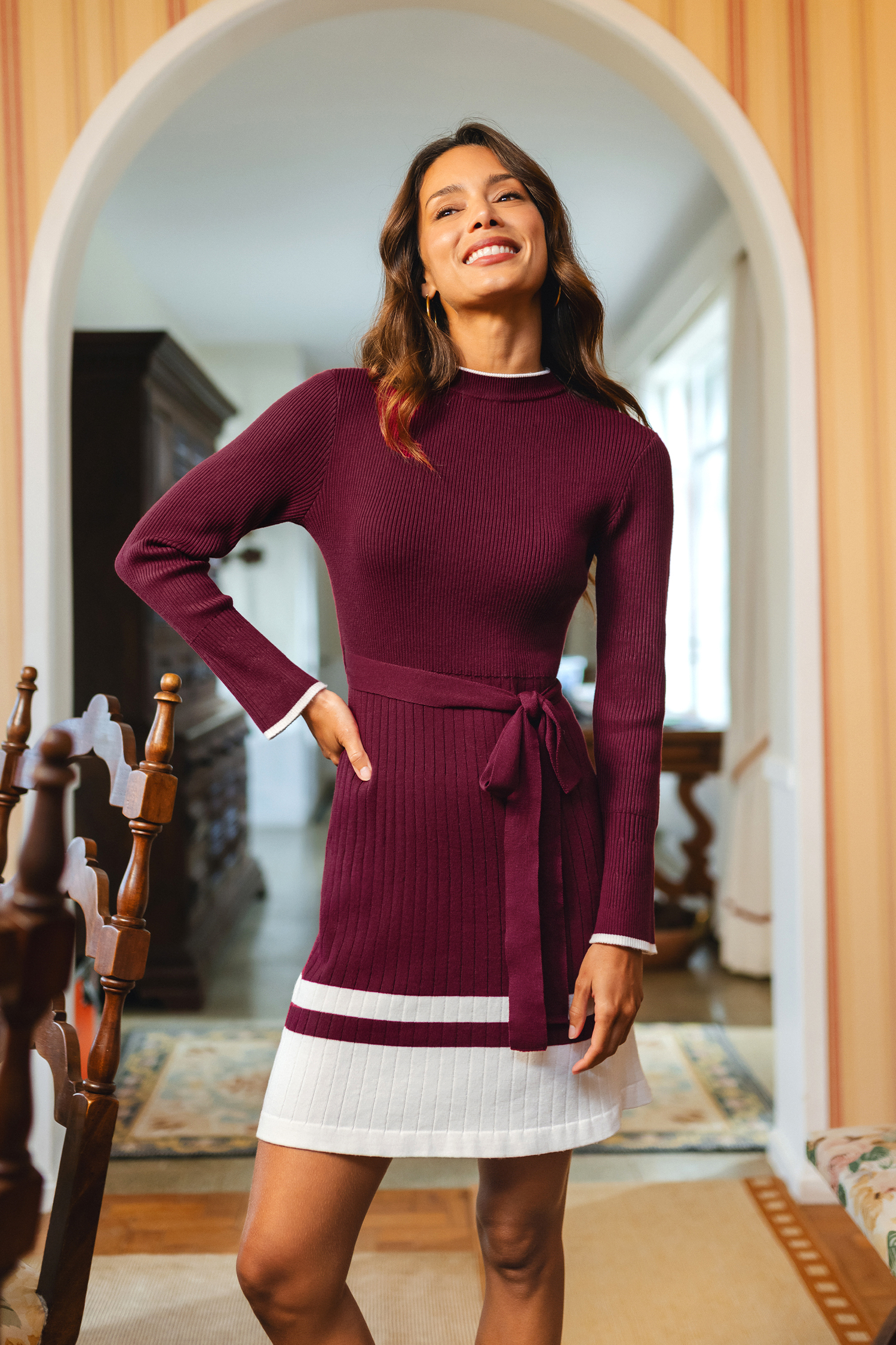 Mulled Wine Burgundy Mini Sweater Dress