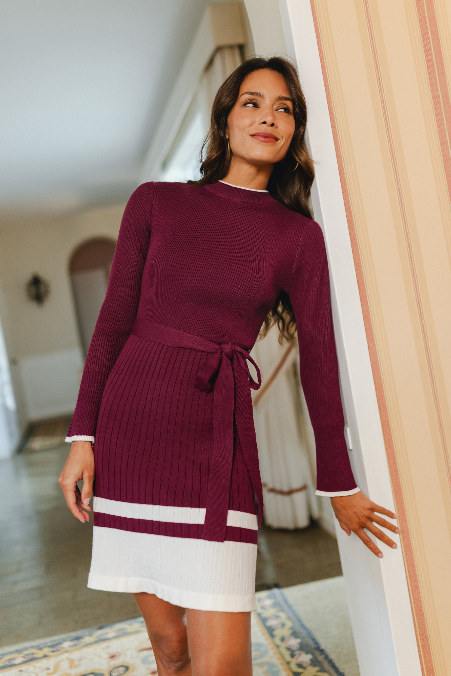 Mulled Wine Burgundy Mini Sweater Dress