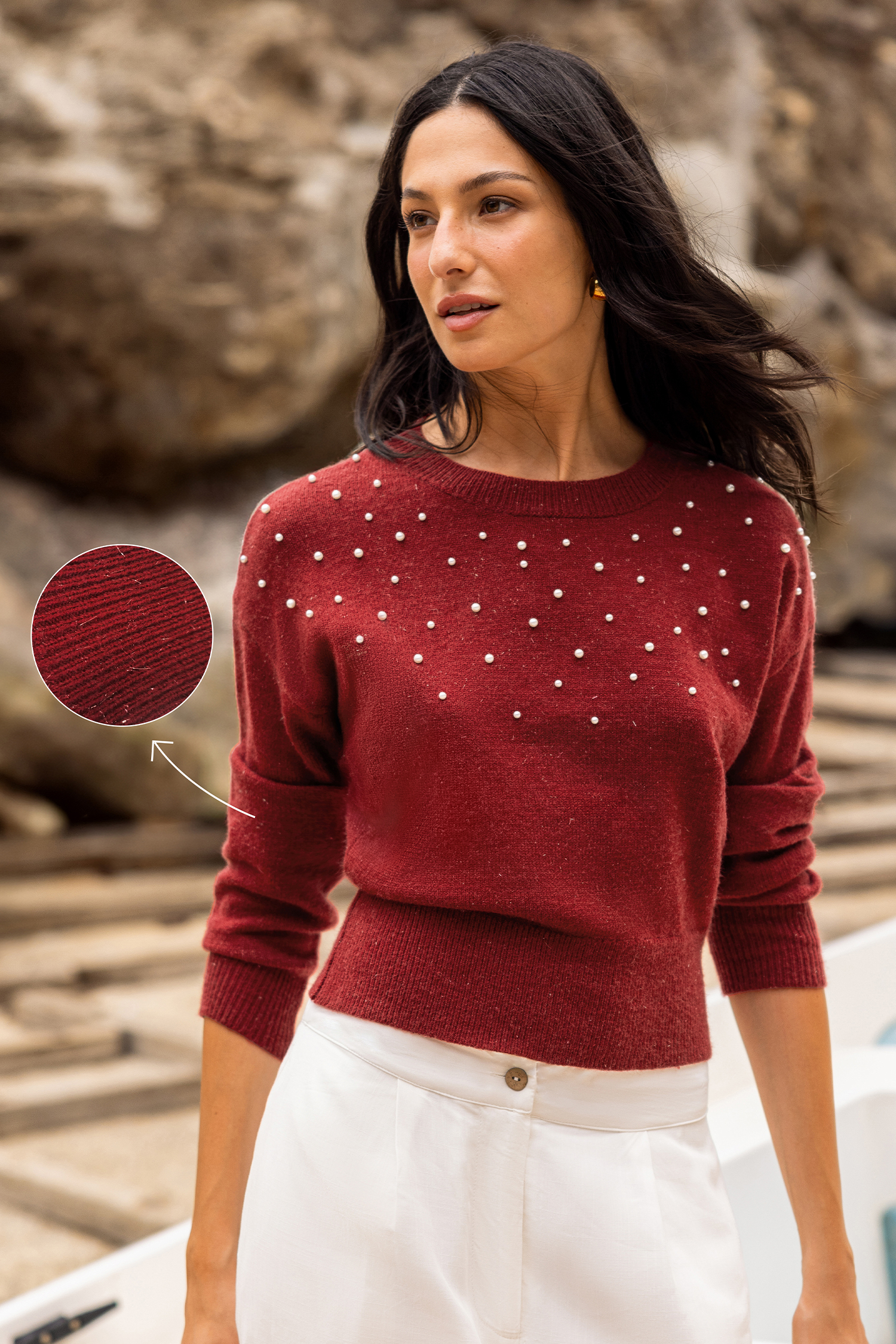 String of Pearls Red Sweater