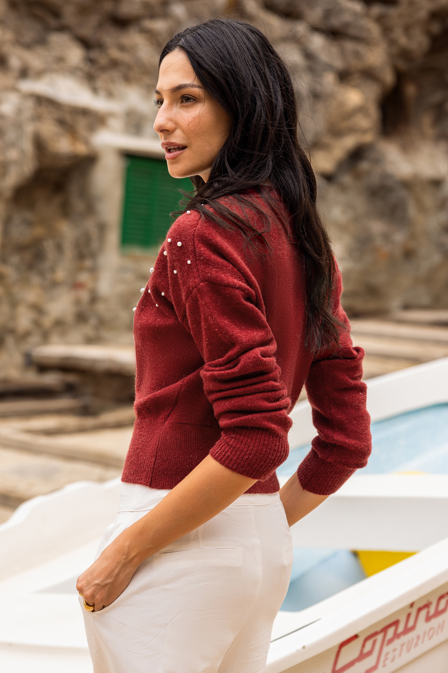 String of Pearls Red Sweater