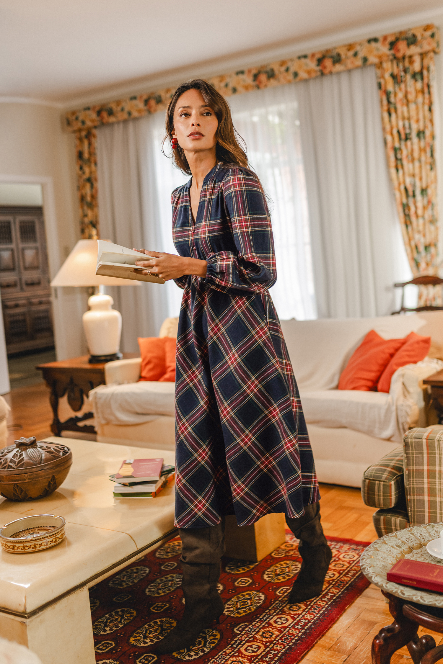 Out of the Blue Plaid Maxi Dress