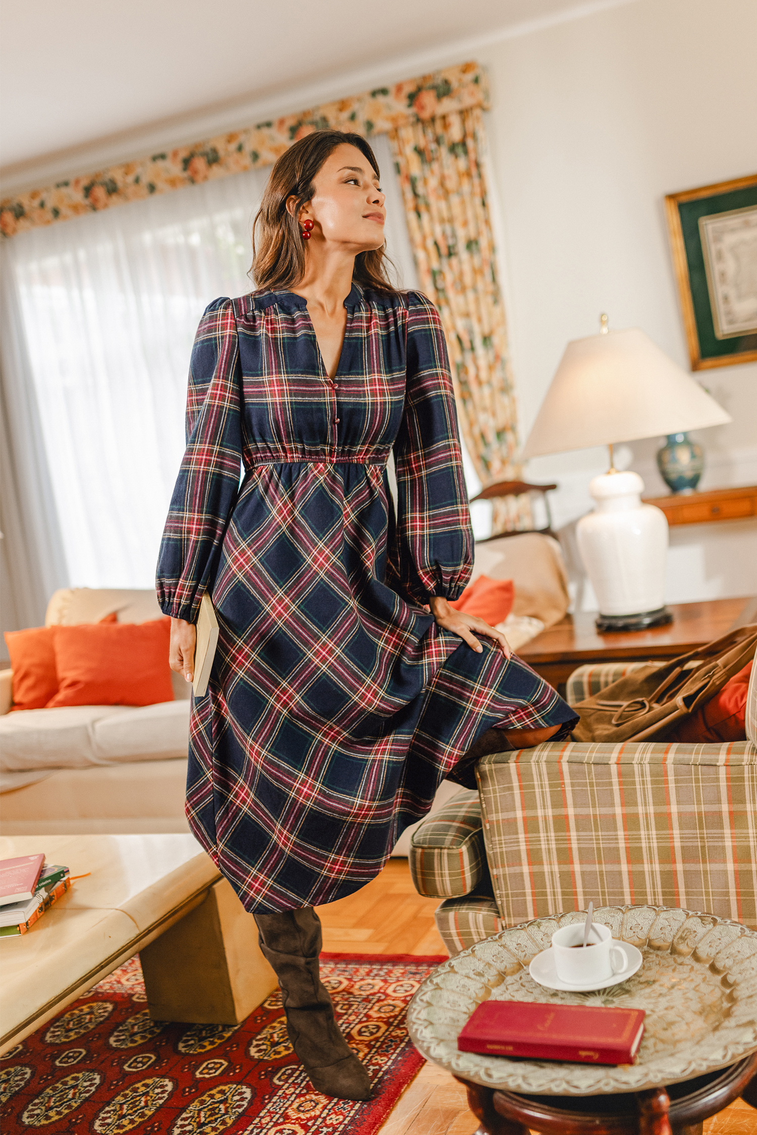 Out of the Blue Plaid Maxi Dress
