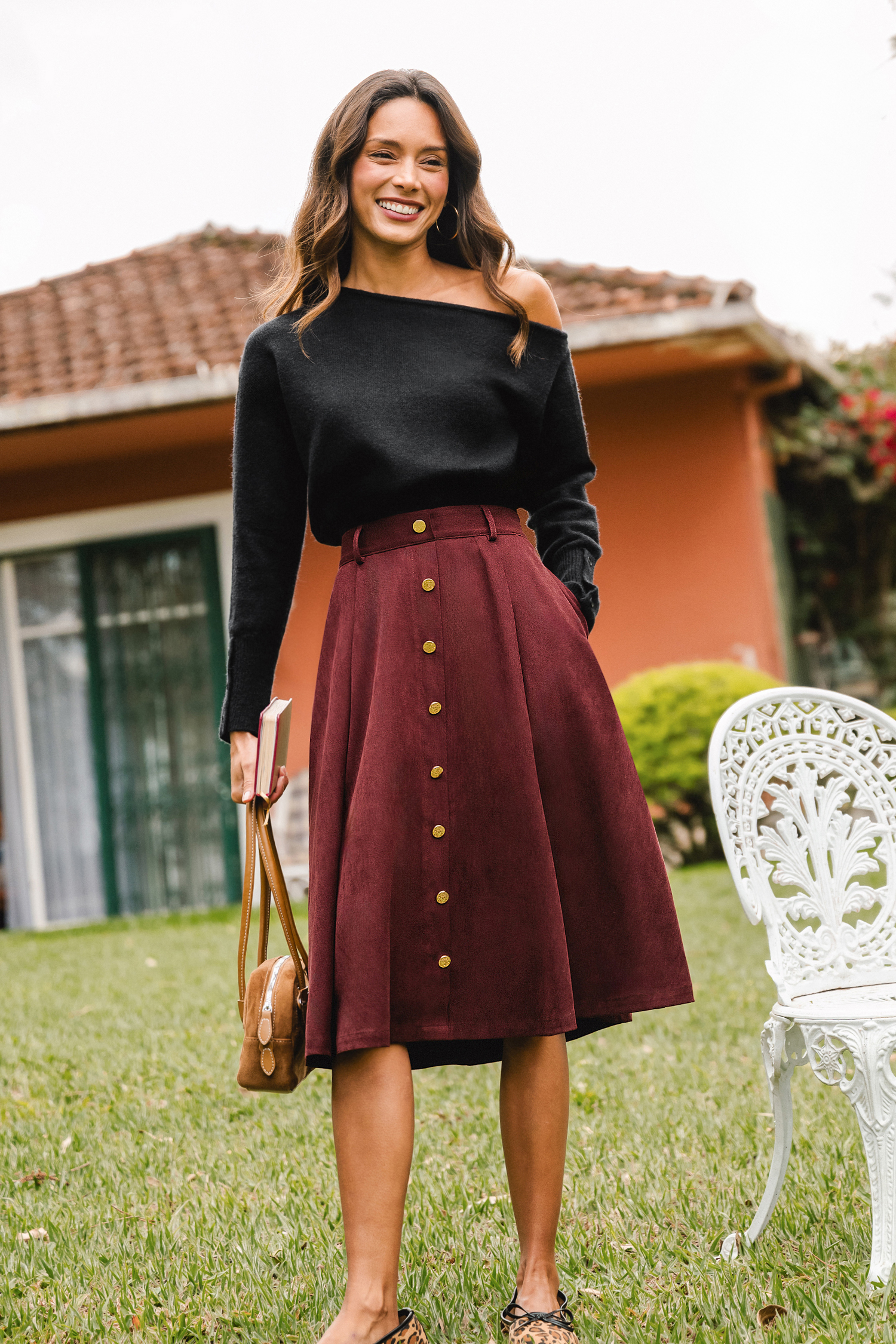 Bookmarked Burgundy Midi Skirt