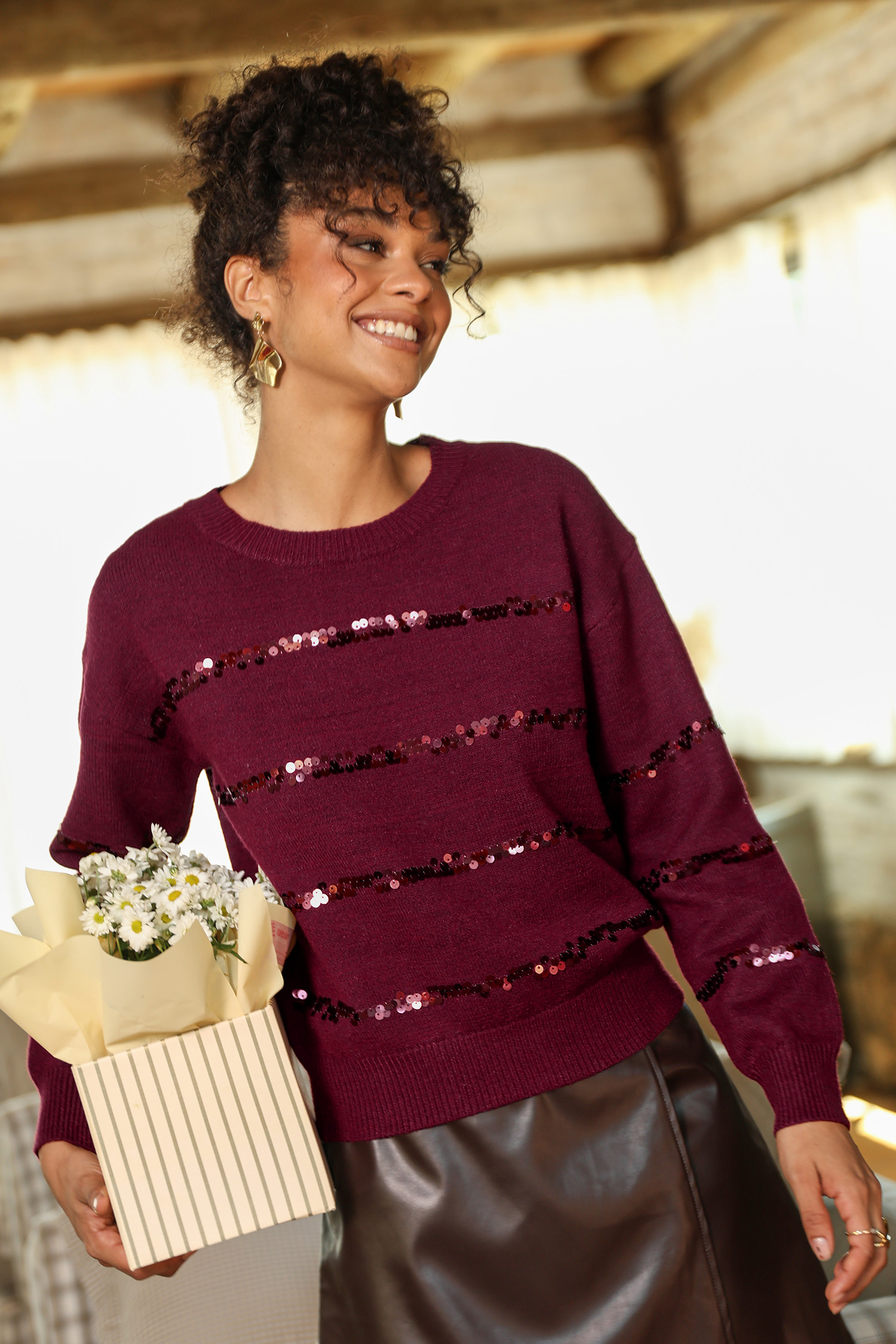 Light Up the Night Maroon Sweater