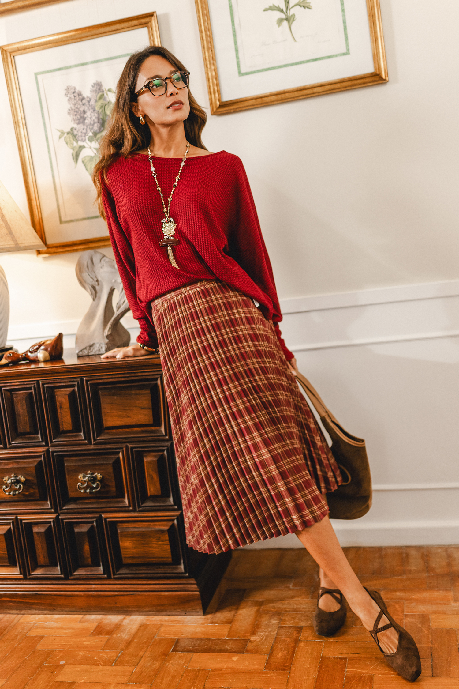 Crossed Paths Plaid Midi Skirt