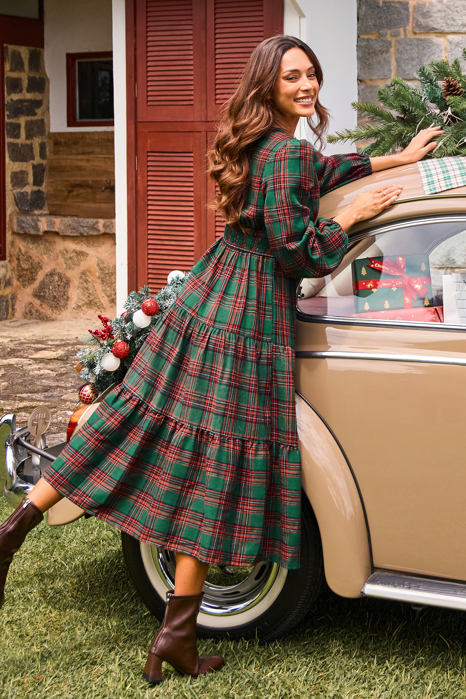 Fall Charm Plaid Maxi Dress