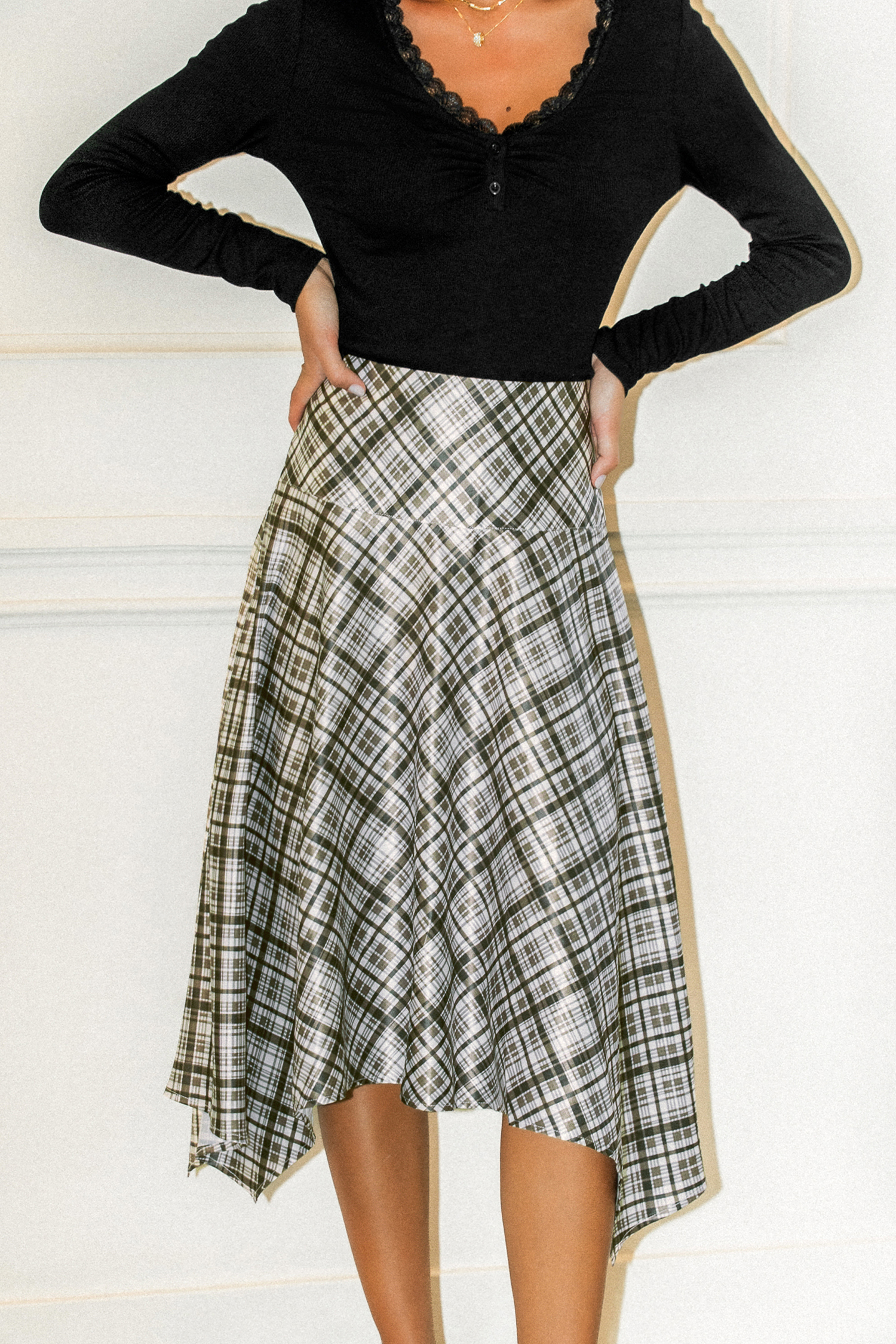 Slower Pace Plaid Midi Skirt