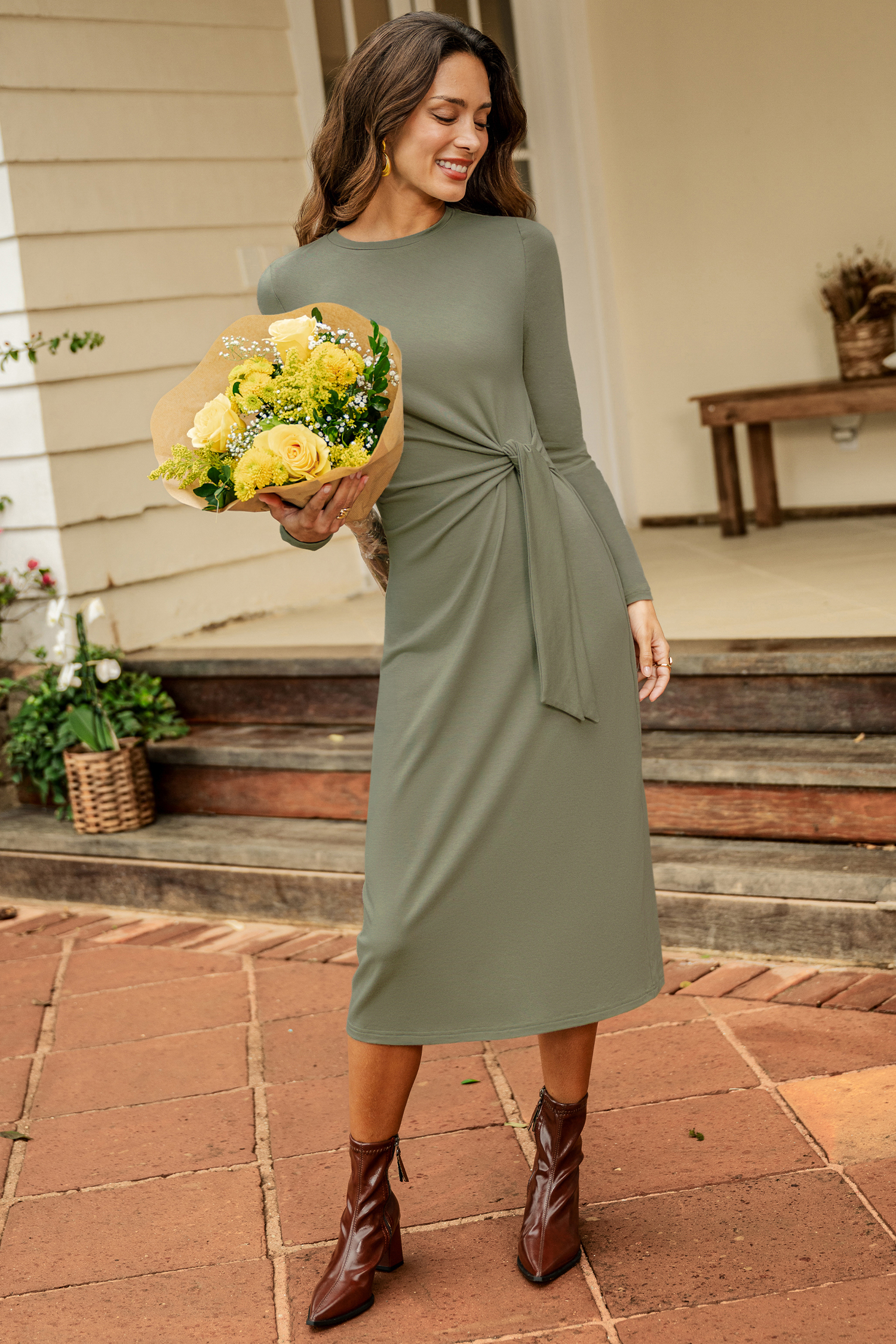 Sculptural Green Maxi Dress